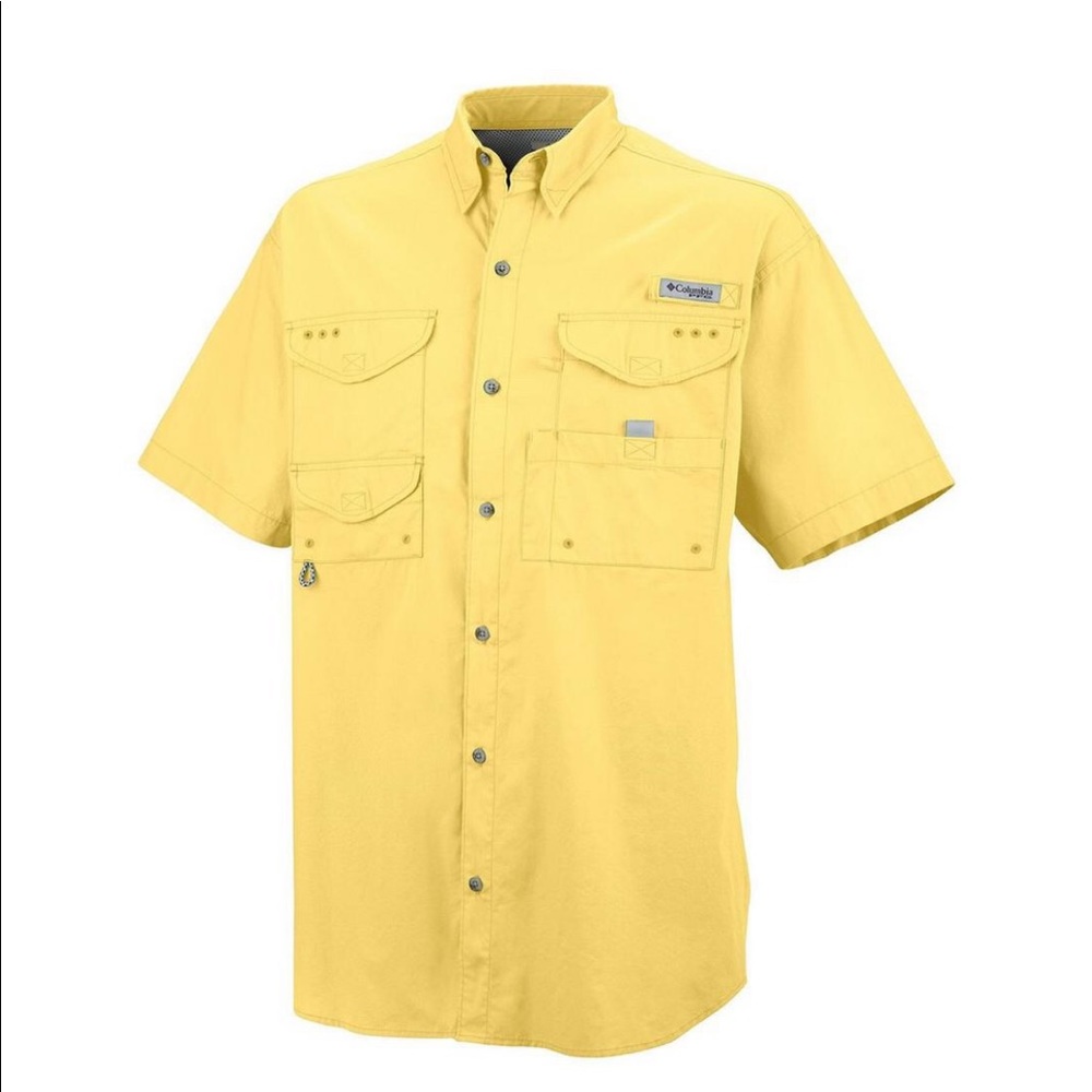 Yellow Columbia PFJ Bonehead shortsleeved shirt L